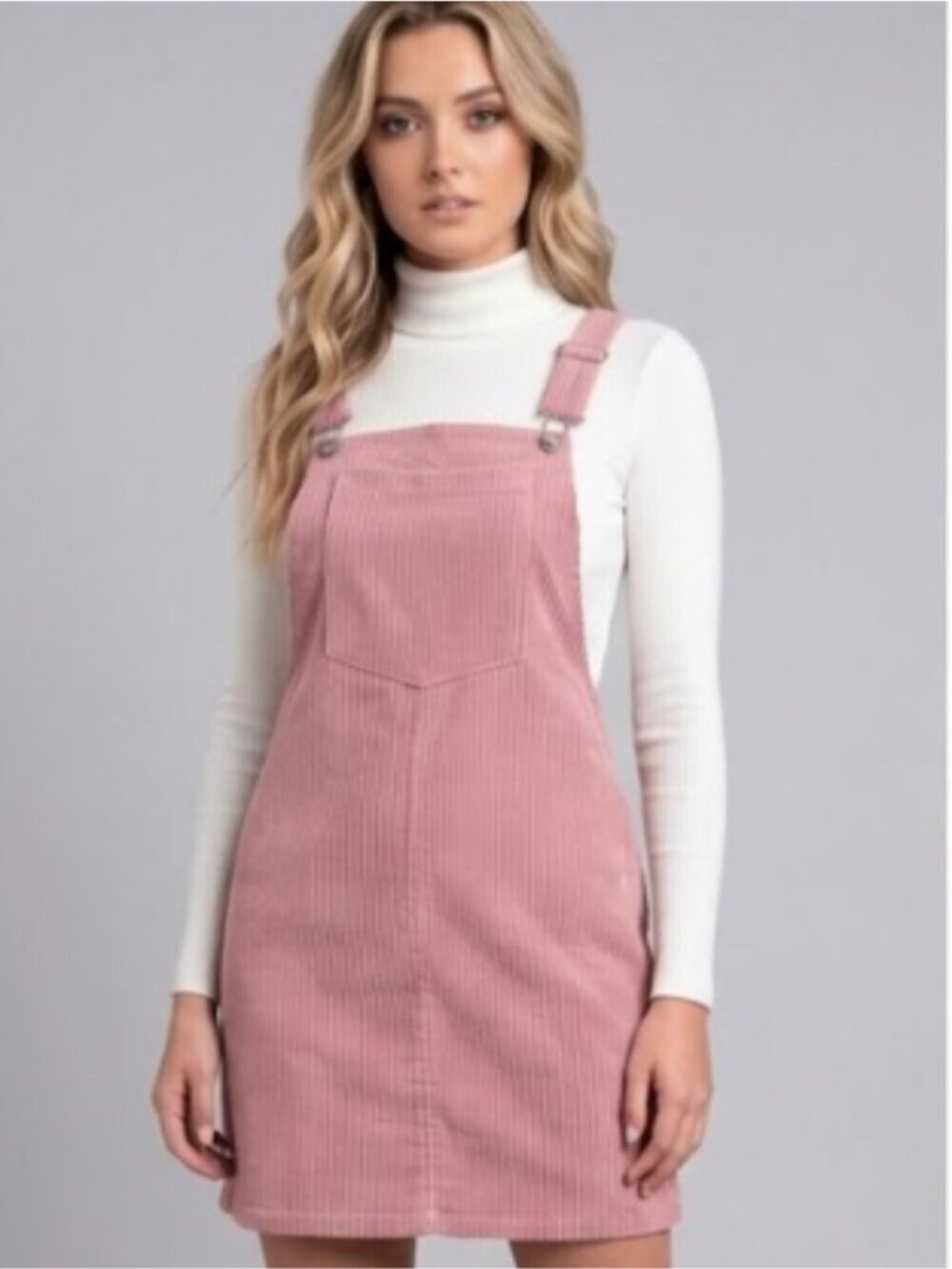Pink Pocket Patched Corduroy Overall Dress